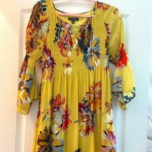 Boho Yellow Flowered MaxiDress Flowy Sleeves Sheer
